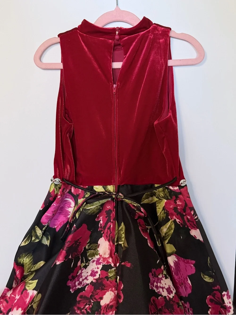 Speechless Girls Burgundy Velvet & Floral‎ High Low Dress, Size 7, NEW